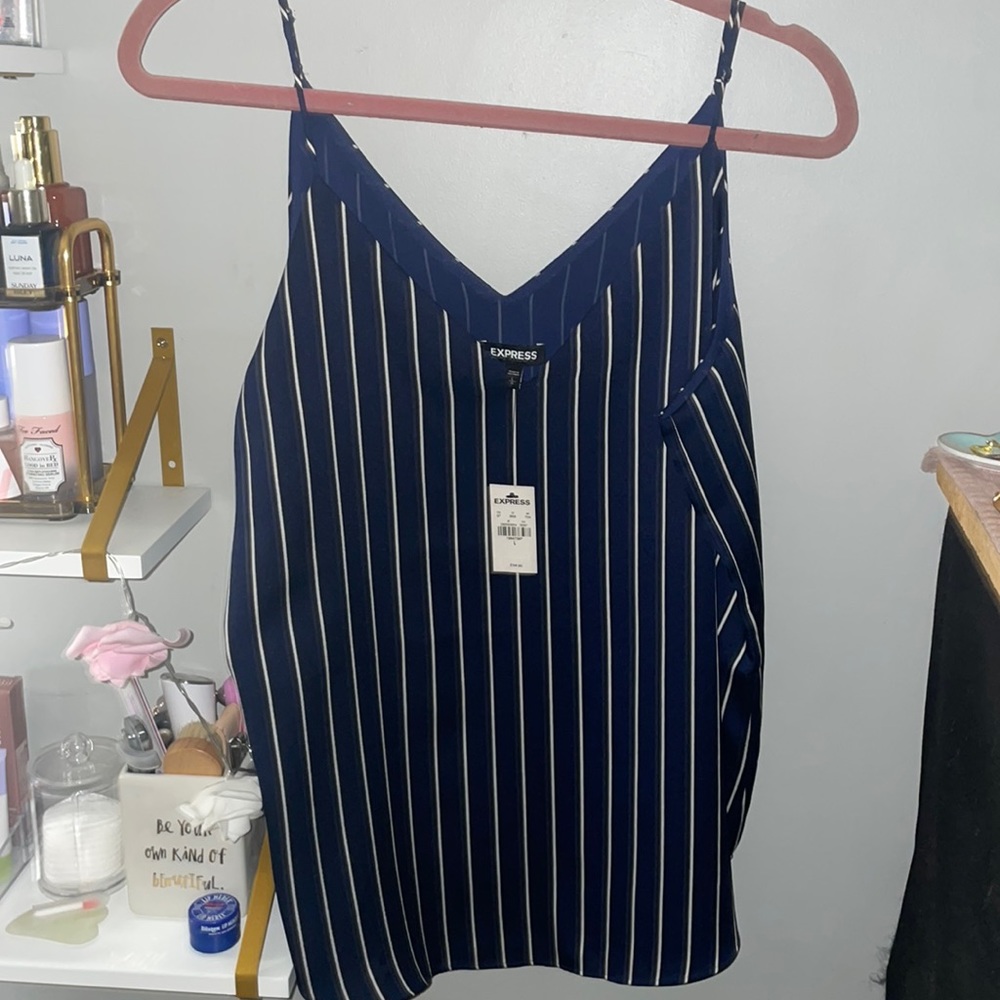 NWT Express navy with white stripes camisole Sz L